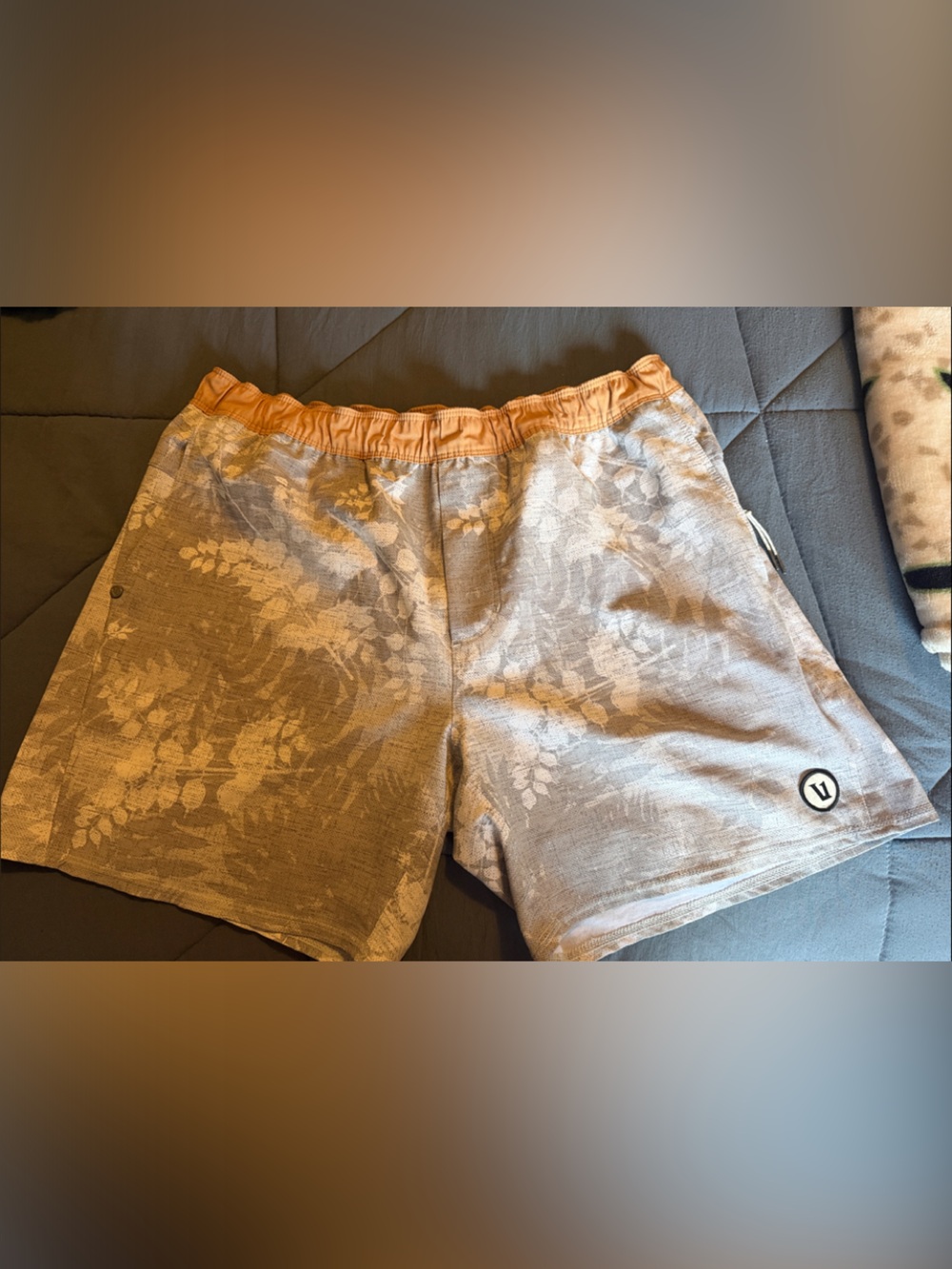 Vuori Swim Trunk (Unlined) Grey Floral with Light Gold Accents